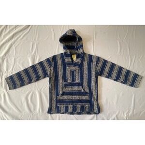 Vtg Franks Textiles Hoodie Gray Blue Black Baja Mexican Poncho Mexico | Size M‎